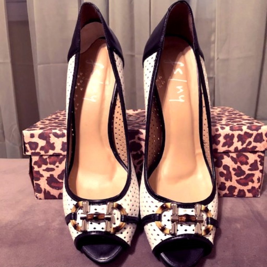 Fs/Ny White/Black Leather Heels